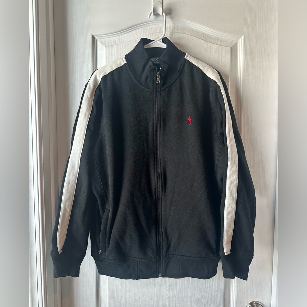 Polo Ralph Lauren Red Pony Zip-Up Track Jacket Black Striped Arms Men’s Large